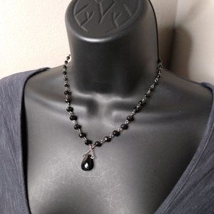 Vintage Black Plastic Bead Necklace Adjustable 15.5 To 18 Inches
